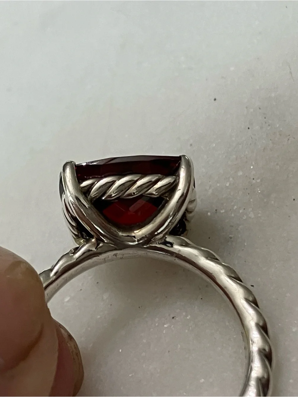 David Yurman Cable Ring with Garnet in sterling silver 925 size 7